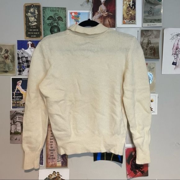 VINTAGE EVAN PICONE LAMBSWOOL ANGORA RUFFLE MOCK NECK CREAM SWEATER M - Picture 2 of 6